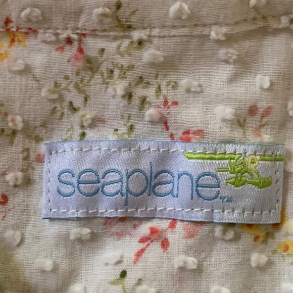 Seaplane Cotton Swiss Dot Split Neck Popover Long Roll Tab Sleeves Blouse XXS - Picture 10 of 12